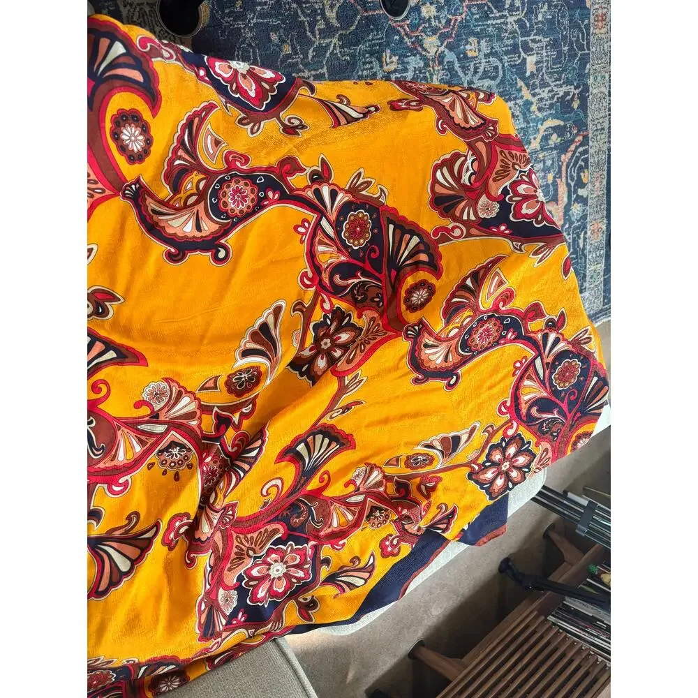 Banana Republic 100% Silk Square Scarf Shawl Yellow Gold Paisley Navy Border